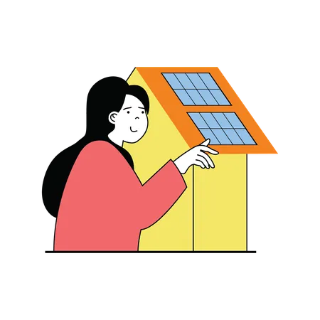 Femme utilisant l'énergie solaire pour produire de l'électricité  Illustration