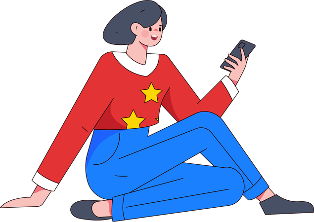 Femme utilisant un mobile  Illustration