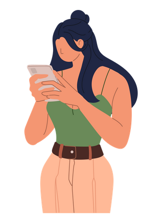 Femme utilisant un mobile  Illustration