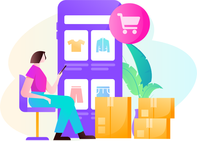 Femme utilisant ses points de vente tout en faisant des achats en ligne  Illustration