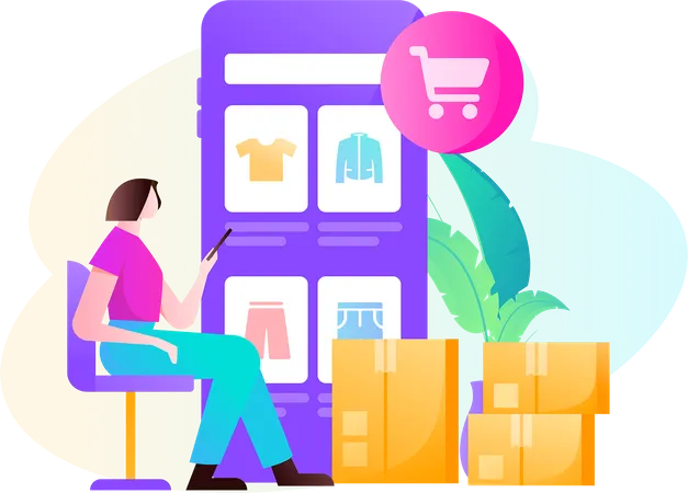 Femme utilisant ses points de vente tout en faisant des achats en ligne  Illustration