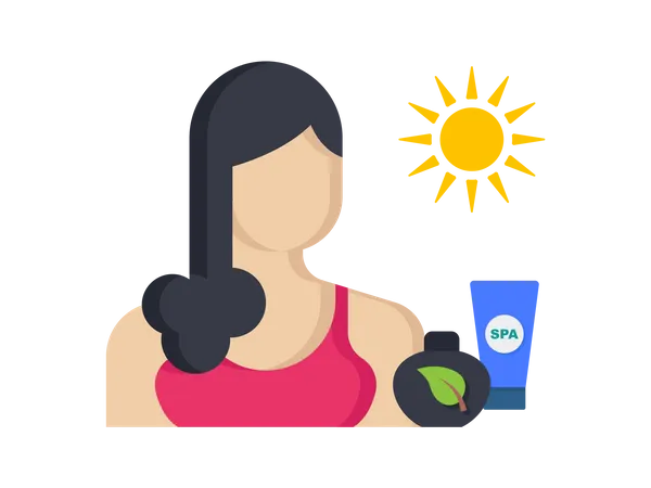 Femme utilisant un écran solaire  Illustration