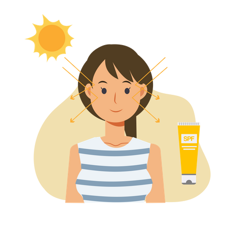Une femme utilisant un écran solaire évite les dommages causés par les coups de soleil  Illustration