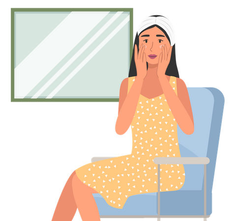 Femme utilisant un gel nettoyant cosmétique pour nettoyer son visage  Illustration