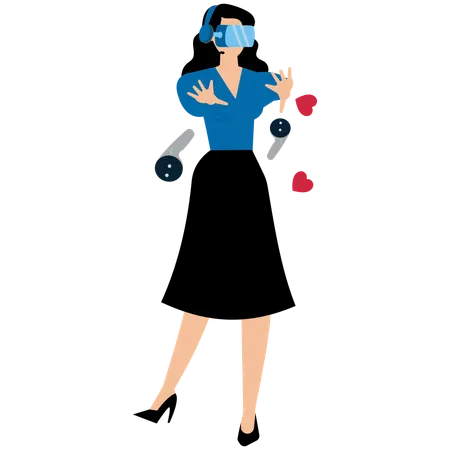 Femme utilisant une configuration de jeu VR  Illustration
