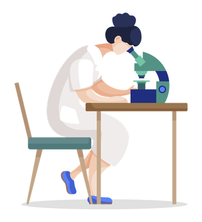 Une femme utilisant un microscope pour faire des recherches scientifiques  Illustration