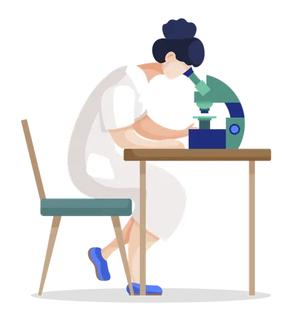 Une femme utilisant un microscope pour faire des recherches scientifiques  Illustration