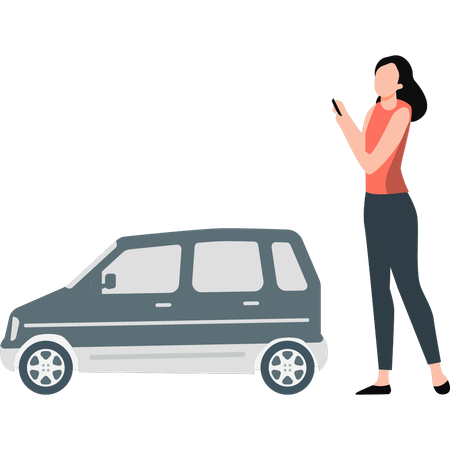 Femme utilisant un mobile pour un taxi  Illustration