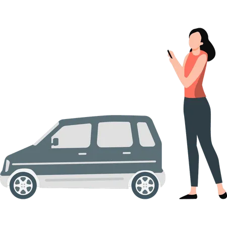 Femme utilisant un mobile pour un taxi  Illustration