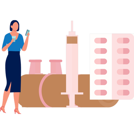 Femme utilisant une injection de contrôle mobile  Illustration