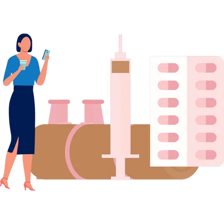 Femme utilisant une injection de contrôle mobile  Illustration