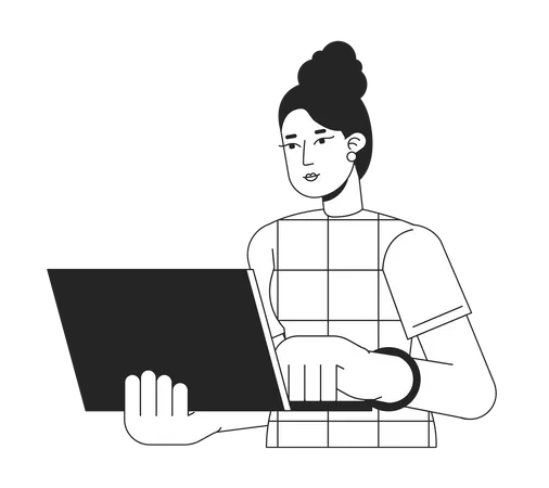 Femme utilisant un ordinateur portable au bureau  Illustration