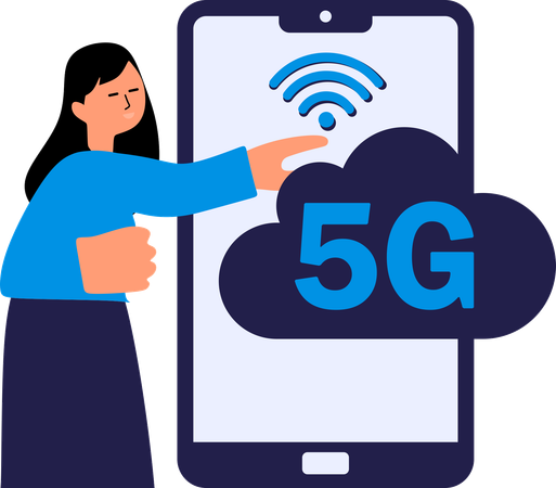 Une femme utilise le réseau mobile 5G  Illustration