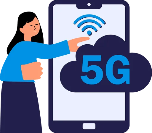 Une femme utilise le réseau mobile 5G  Illustration