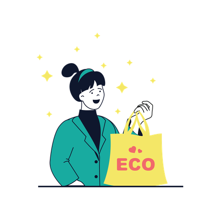 Femme utilisant un sac Eco  Illustration