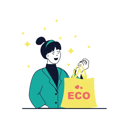 Femme utilisant un sac Eco  Illustration