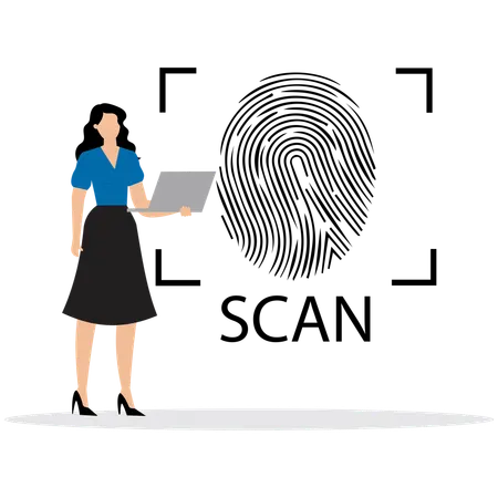 Femme utilisant un scanner de sécurité biométrique  Illustration
