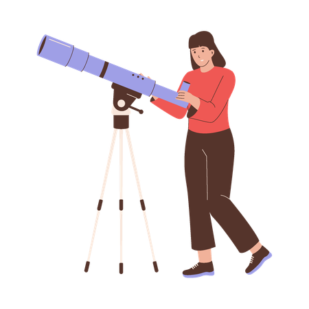 Femme utilisant un télescope  Illustration