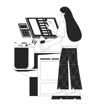 Femme utilisant un terminal de paiement en libre-service  Illustration