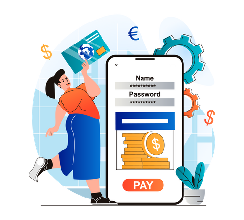 Femme utilisant une application bancaire  Illustration