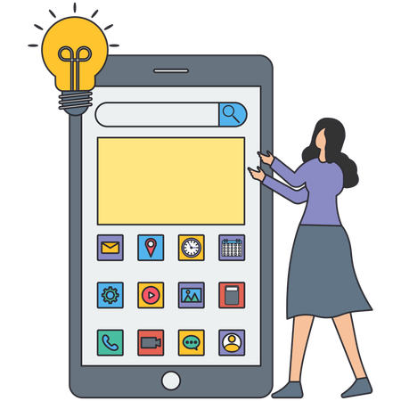 Femme utilisant une application mobile  Illustration