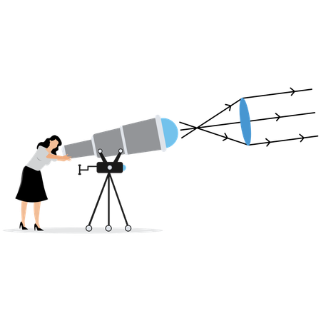 Femme utilisant une lentille de télescope avancée  Illustration
