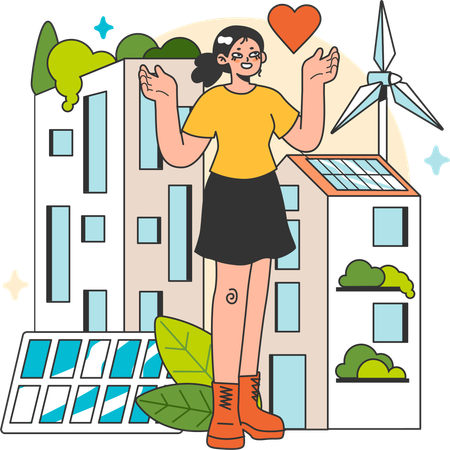 Une femme utilise de l’énergie verte à la maison  Illustration