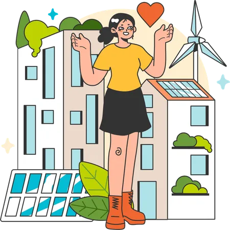 Une femme utilise de l’énergie verte à la maison  Illustration