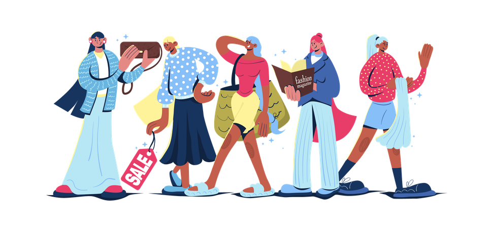 Une femme fait du shopping pour les soldes  Illustration