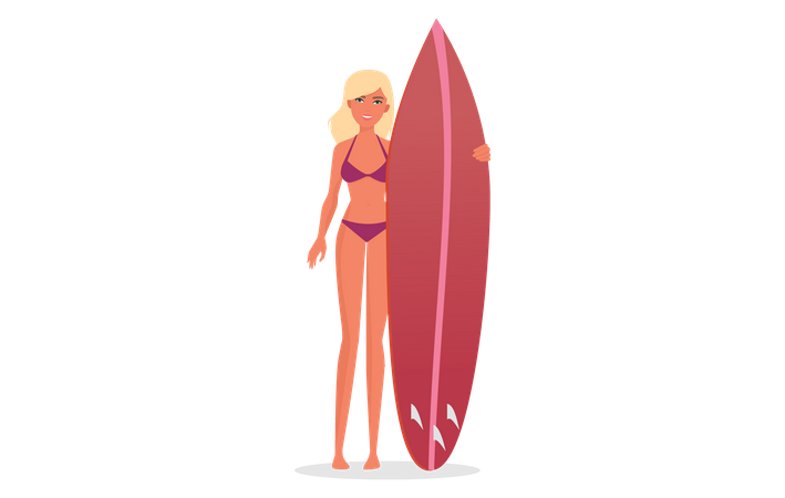 Femme va faire du surf  Illustration