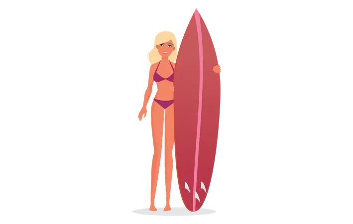 Femme va faire du surf  Illustration