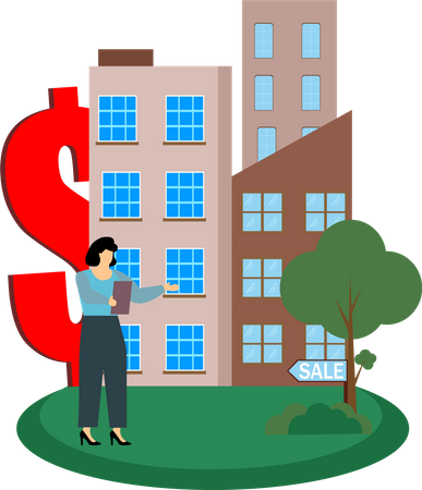 Femme vendant des biens immobiliers  Illustration