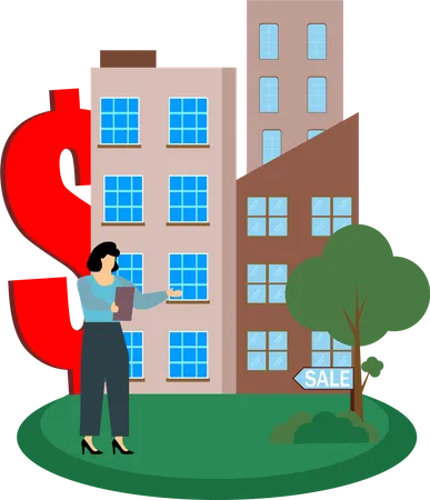 Femme vendant des biens immobiliers  Illustration