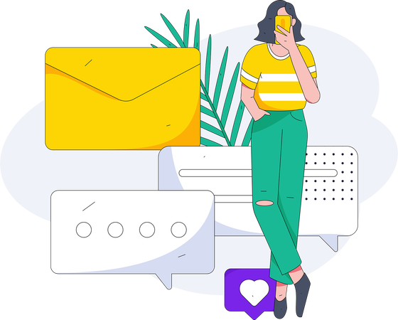 Femme vérifiant ses e-mails sur mobile  Illustration