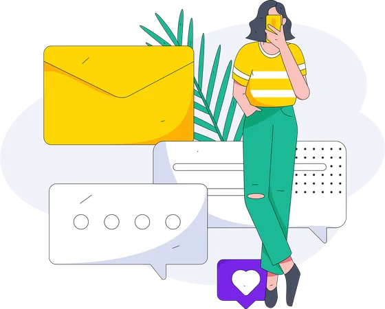 Femme vérifiant ses e-mails sur mobile  Illustration