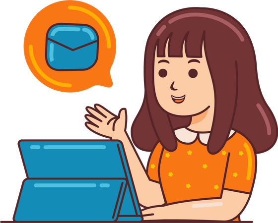 Femme vérifiant le courrier sur une tablette  Illustration