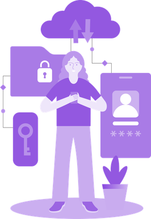 Femme vérifiant la protection du profil  Illustration