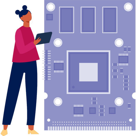 Femme vérifiant le circuit imprimé  Illustration