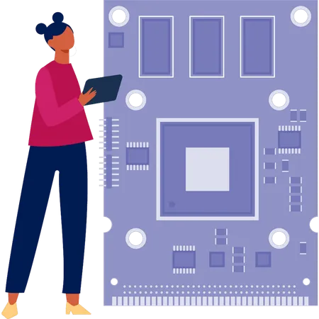 Femme vérifiant le circuit imprimé  Illustration