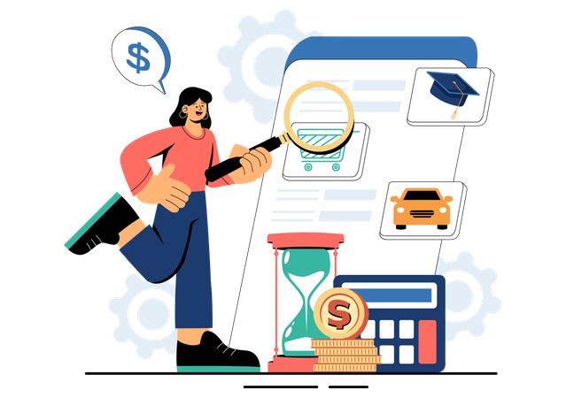 Femme Vérification de la gestion des finances personnelles  Illustration
