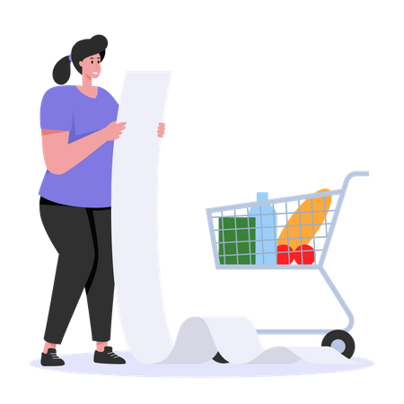 Femme vérifiant le reçu d'achat  Illustration