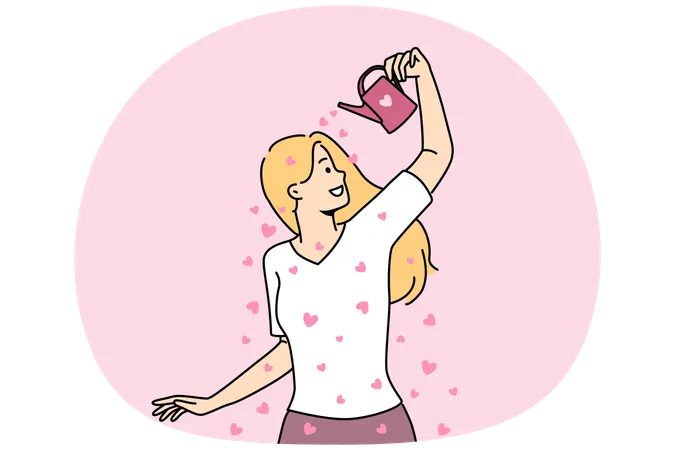 Femme versant de l'eau chaude avec un arrosoir  Illustration
