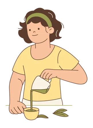 Femme versant du thé vert matcha  Illustration