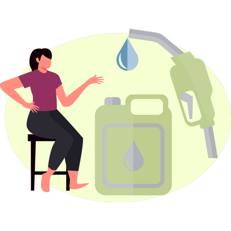 Une femme verse de l'essence dans les réservoirs d'une station-service  Illustration
