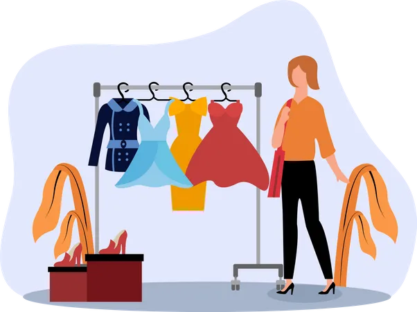 Femme visitant une boutique de mode  Illustration