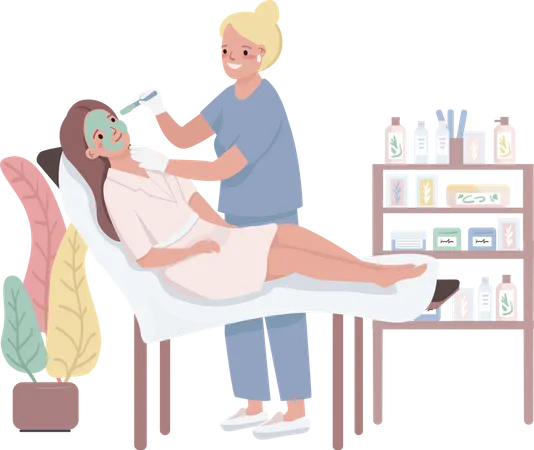 Une femme visite un spa pour un soin de beauté  Illustration