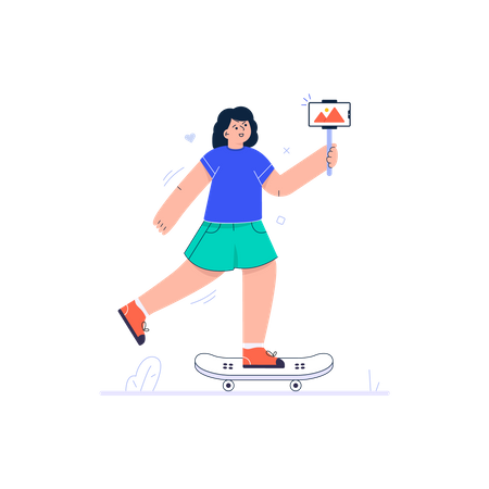 Une vlogueuse réalisant une vidéo pendant le patinage  Illustration