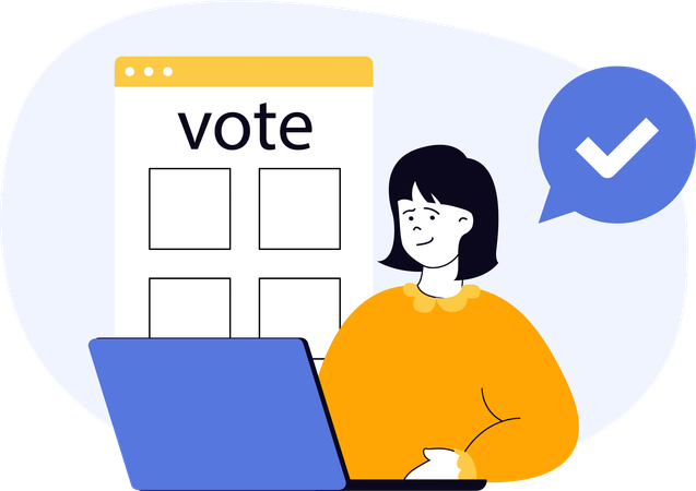 Une femme vote en ligne pour une élection  Illustration