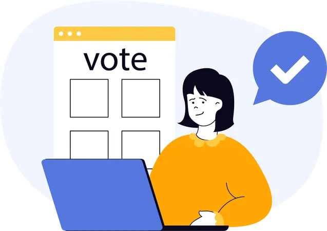 Une femme vote en ligne pour une élection  Illustration