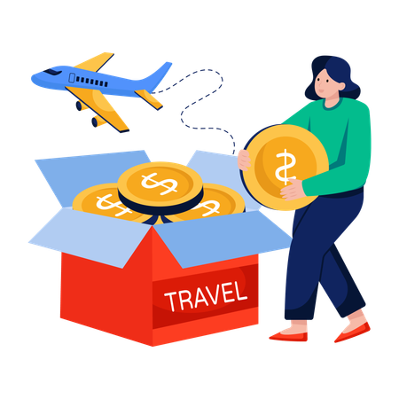 Femme faisant des économies de voyage  Illustration